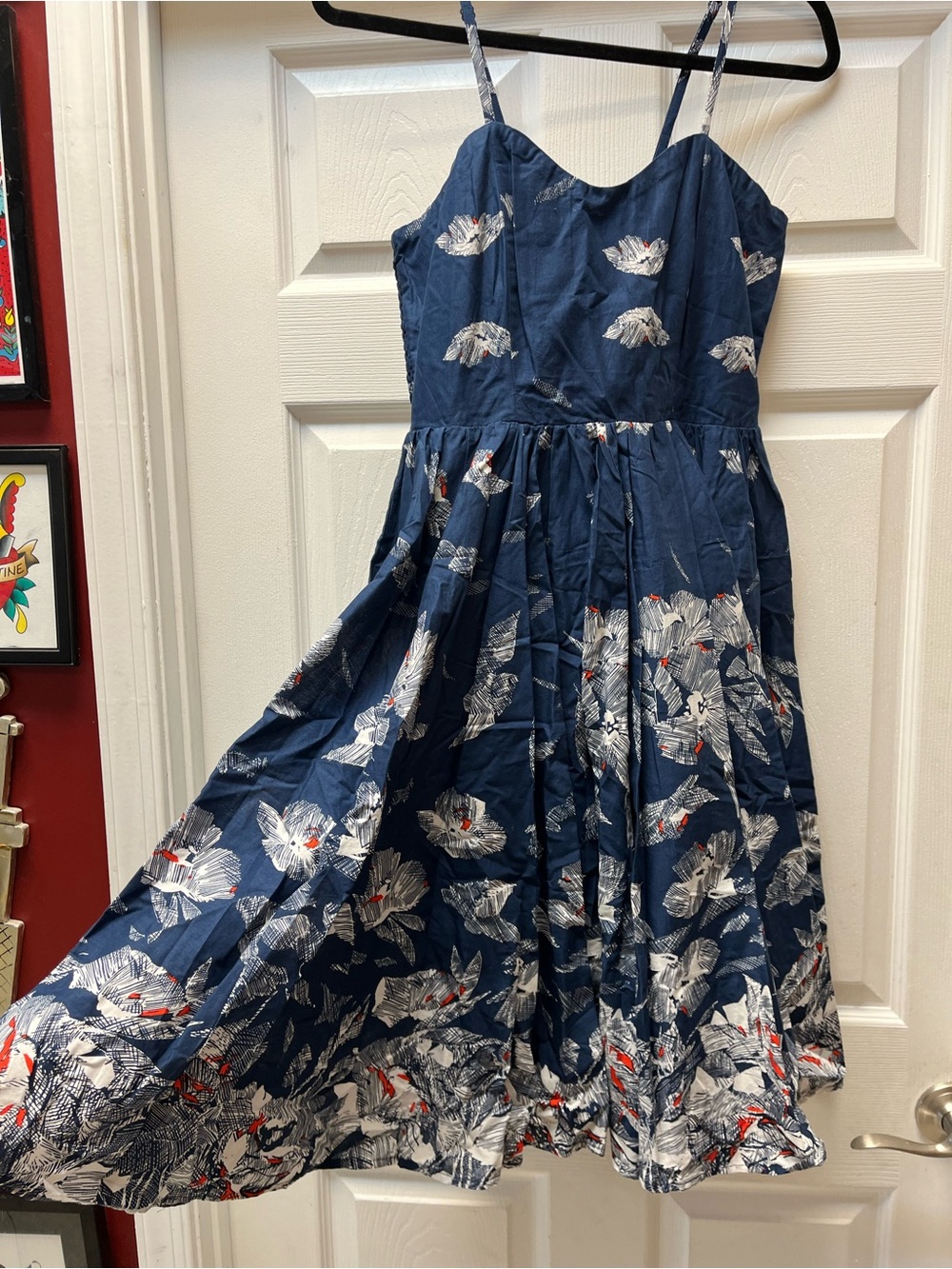 Navy Floral Print Spaghetti-Strap womens Dress
